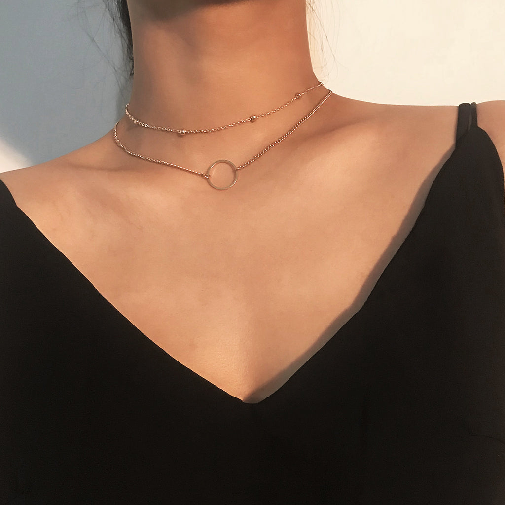 New Arrival Fashion Modern Choker Necklace Two Layers Round Necklaces Gold Jewelry