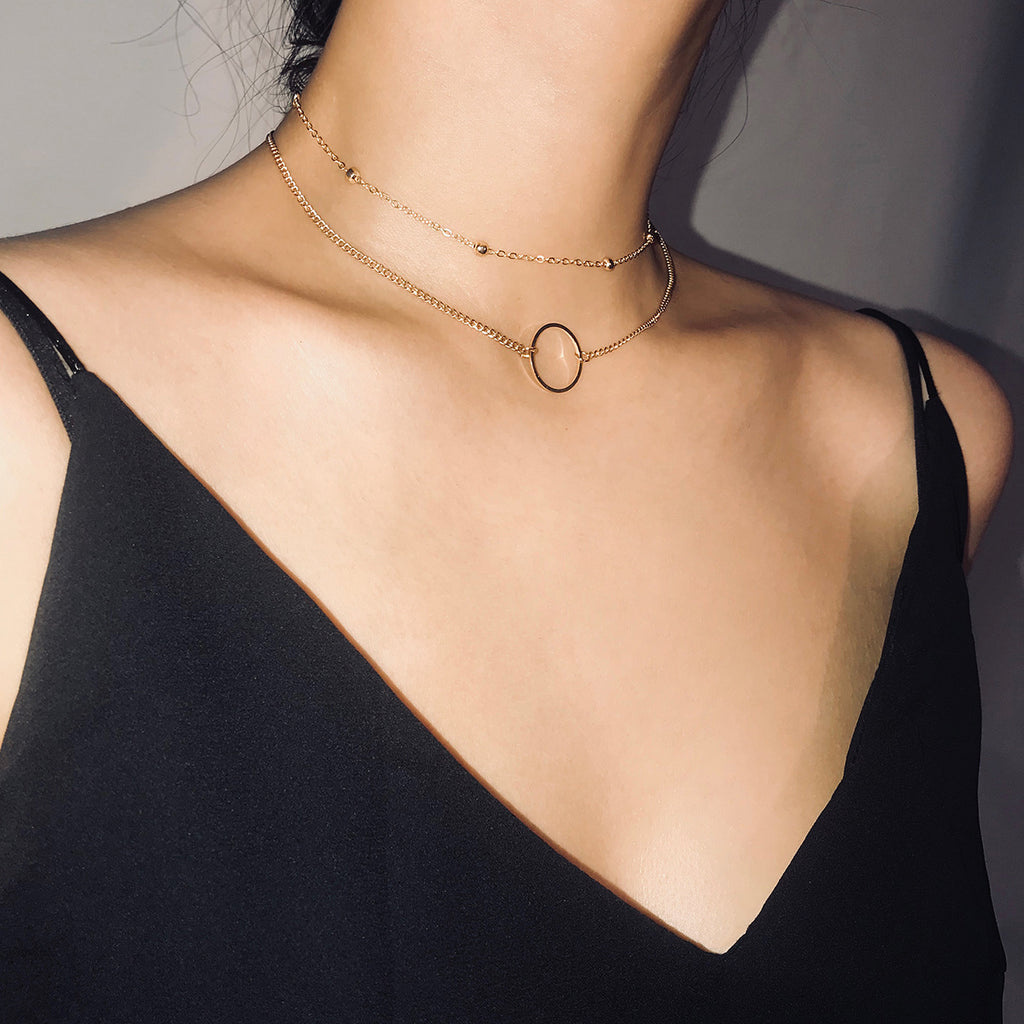 New Arrival Fashion Modern Choker Necklace Two Layers Round Necklaces Gold Jewelry