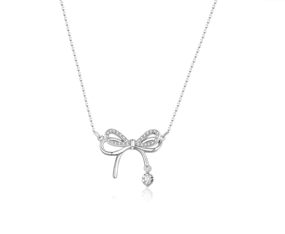 Women's Bow Necklace Sterling Silver Clavicle Chain