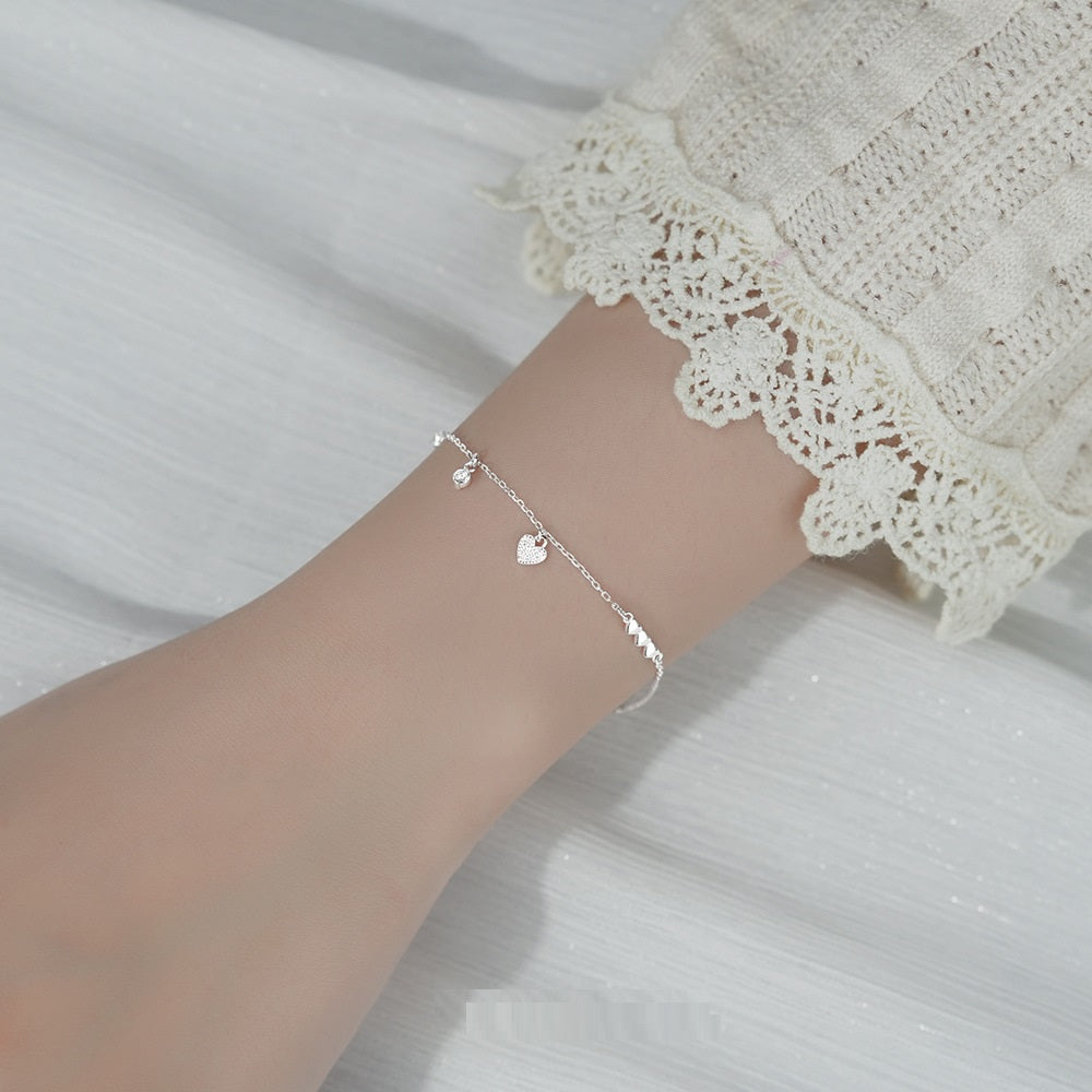 Sterling Silver Glossy Love Diamond Bracelet