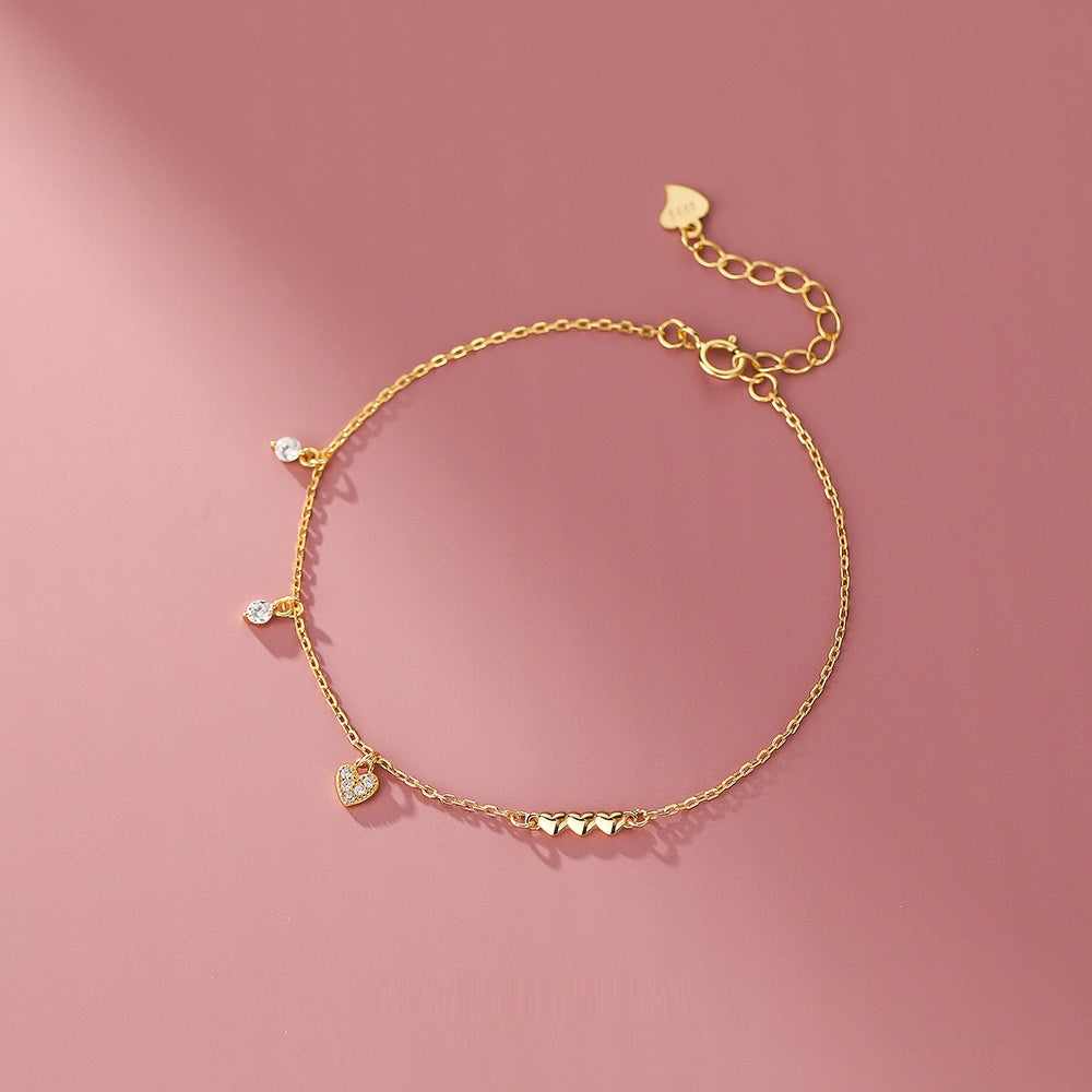 Sterling Silver Glossy Love Diamond Bracelet