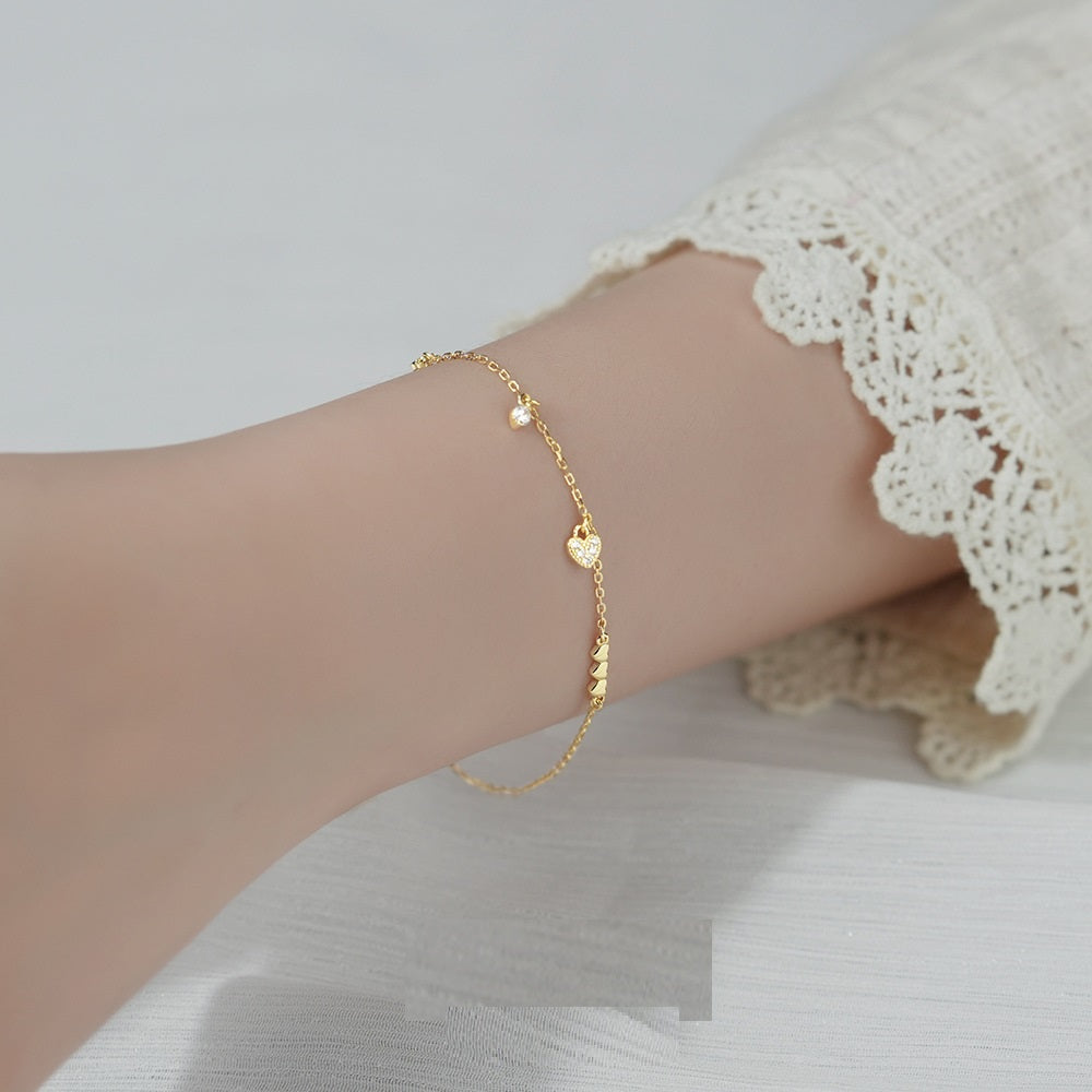 Sterling Silver Glossy Love Diamond Bracelet