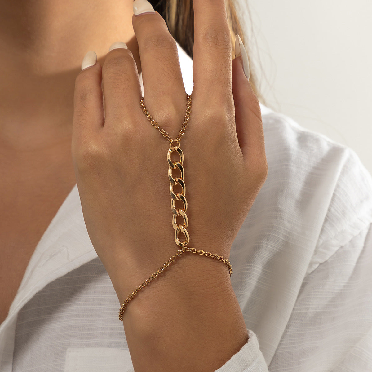 Women's Simple Metal Chain Niche Hollow Geometric Jewelry Finger Chain Bracelets
